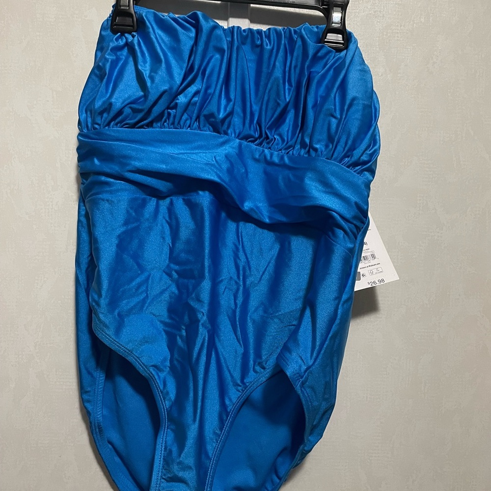 Time and Tru Royal Blue Ruched One-Piece Swimsuit